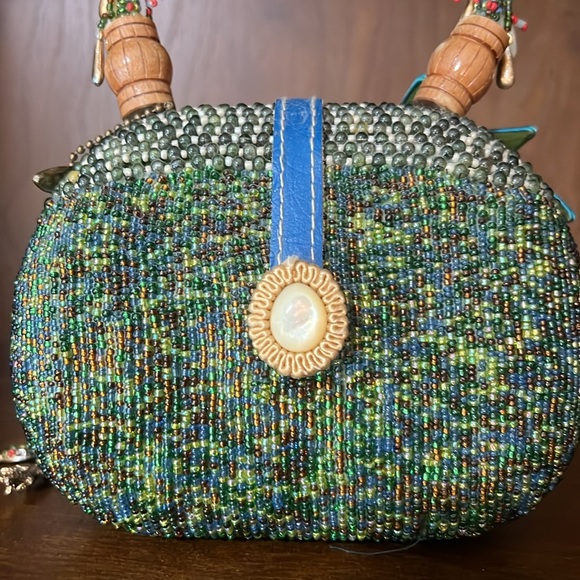 Mary Frances Coconut Grove Mini Beaded Hand Bag Palm Tree Seahorse Charm Vintage - Picture 7 of 10